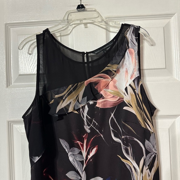White House Black Market Floral Asymmetrical Sleeveless Blouse - Picture 2 of 13